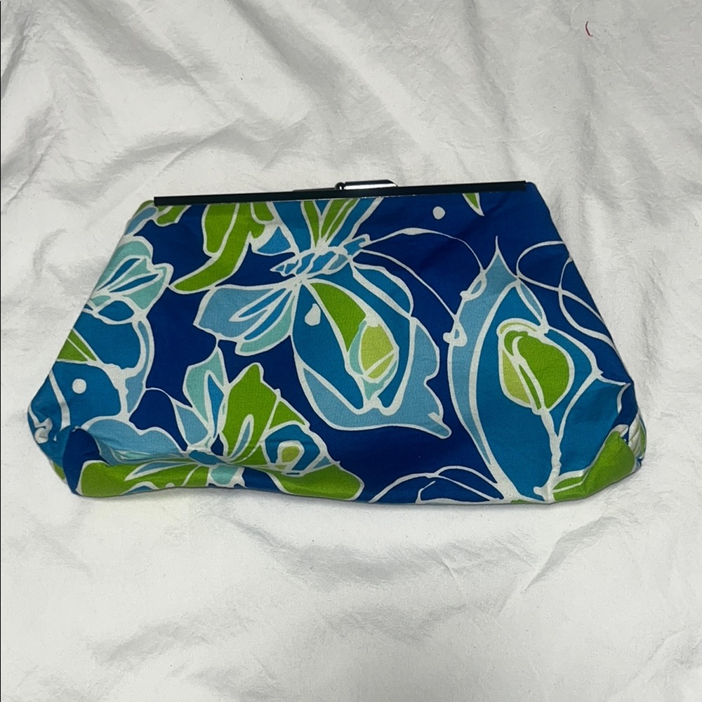 Vintage handmade Floral Blue and Green Clutch Bag